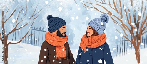 A couple enjoying a snowy winter day