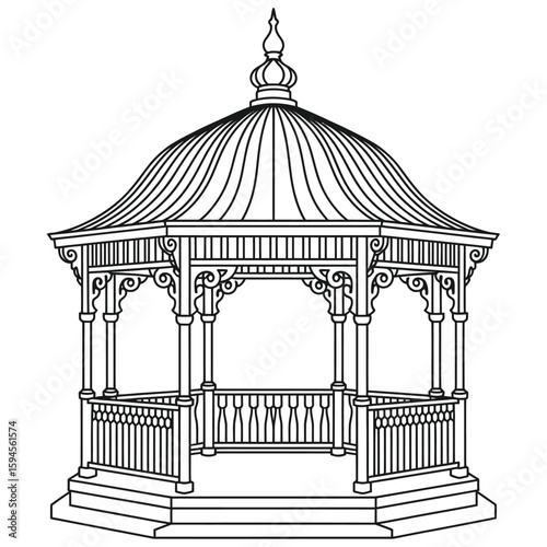 Elegant Gazebo Outline Illustration for Coloring Books and Design Projects