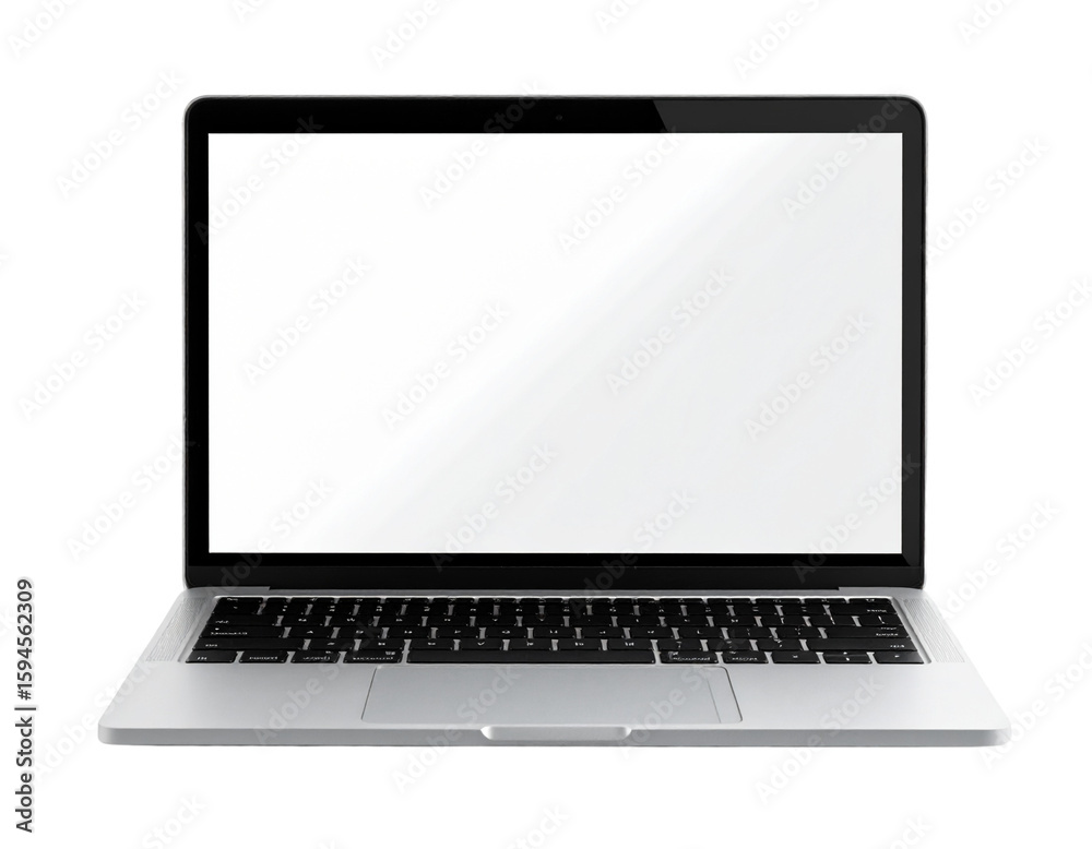 Fototapeta premium Modern Open Laptop with Blank White Screen, Front View, Transparent Background