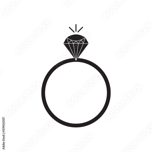 A wedding ring or diamond ring vector silhouette, isolated white background, elegant jewelry icon, love symbol, engagement illustration