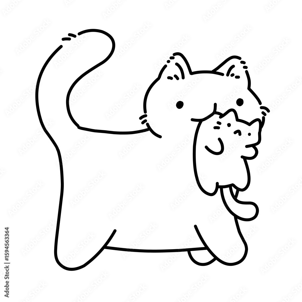 Fototapeta premium coloring page cat and her baby