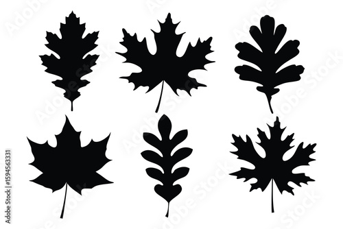 set of autumn leaves silhouette vector, autumn leaf icon bundle