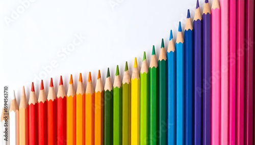 Colorful Pencils Arranged in Ascending Order on White Background