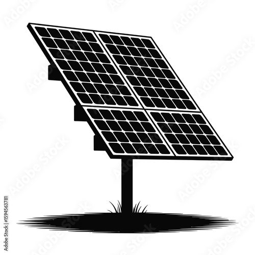 Black and White Solar Panel Illustration for Renewable Energy Concepts