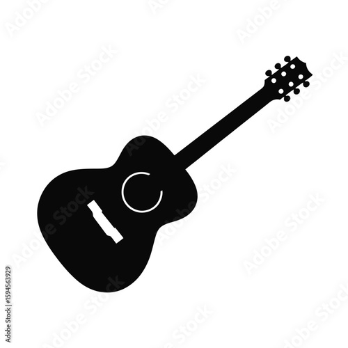 Acoustic Guitar Silhouette on White Background for Music and Design