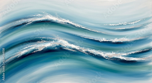 Serene Ocean Waves Abstract Blue and Silver Coastal Art