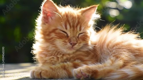 Ginger kitten basking in sunlight