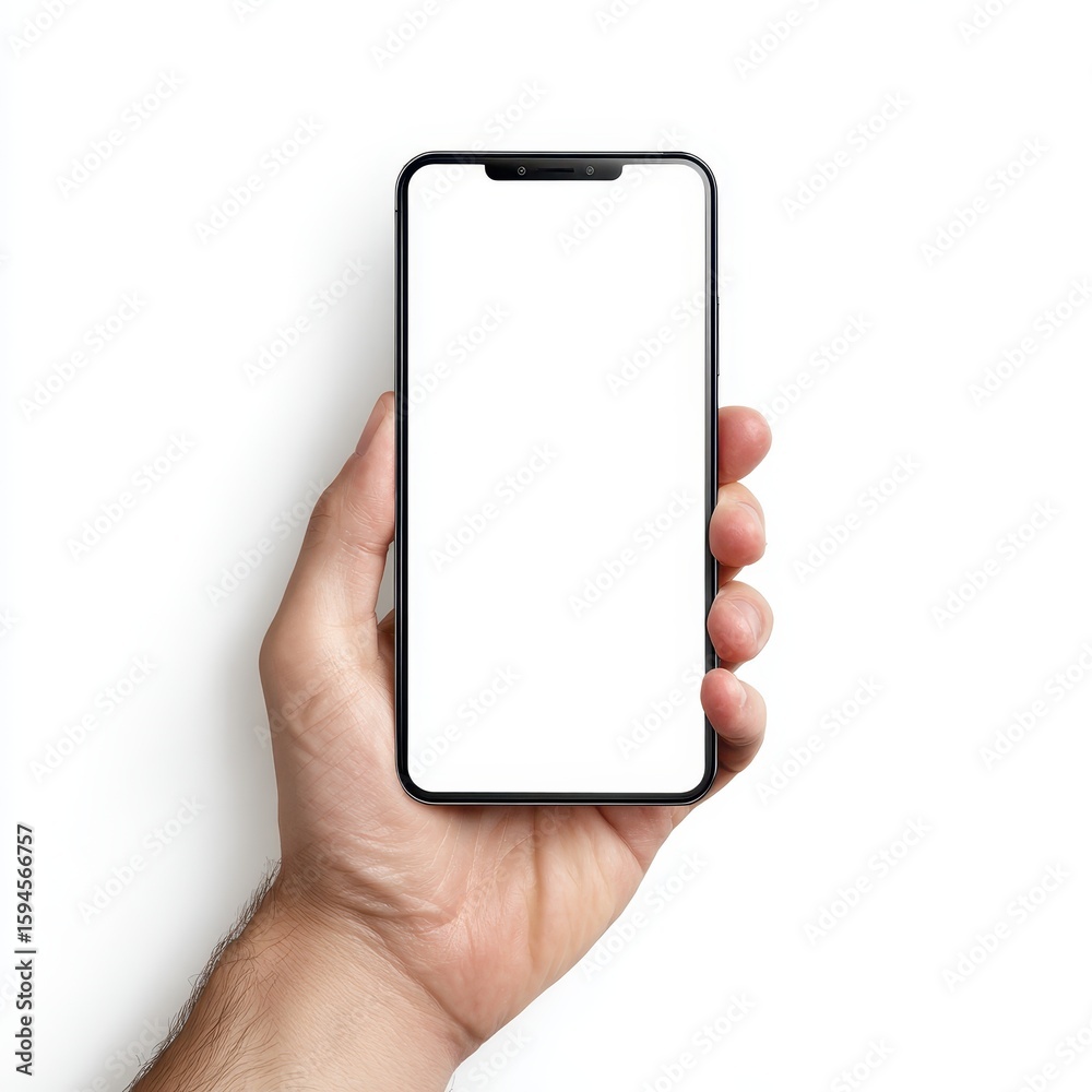 A hand holding a cell phone with a blank screen A hand holding a cell phone with a blank screen