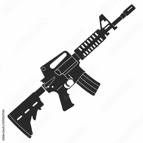Silhouette of an AR 15 style assault rifle on a white background