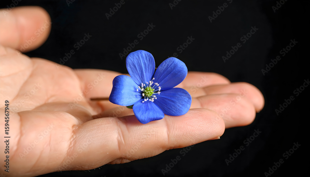 Delicate Blue Flower Held Gently in a Hand Delicate Blue Flower Held Gently in a Hand