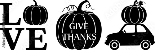 Thanksgiving love message with decorative pumpkins and vintage truck creates autumn harvest gratitude design scene