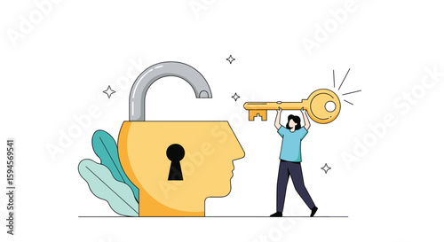 Unlocking the mind through knowledge and innovation and discovering new ideas with a key