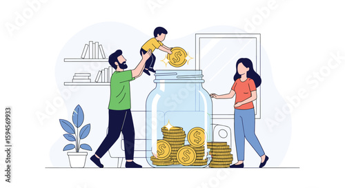 Family saving money together for a better future financial planning and investment concepts