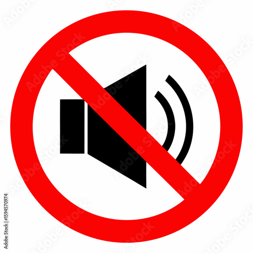 No Sound Sign Vector Illustration Red Circle with Diagonal Line over Speaker Icon