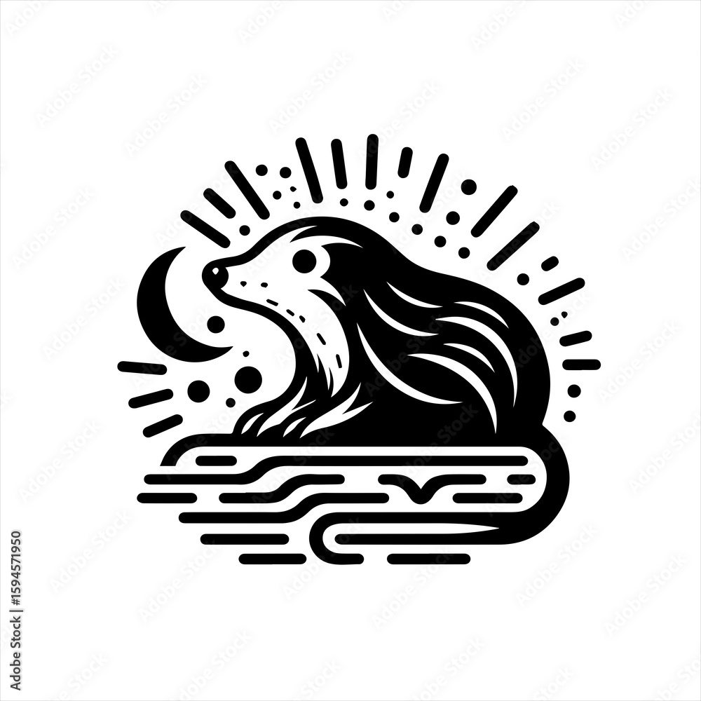 Fototapeta premium Otter with moon illustration