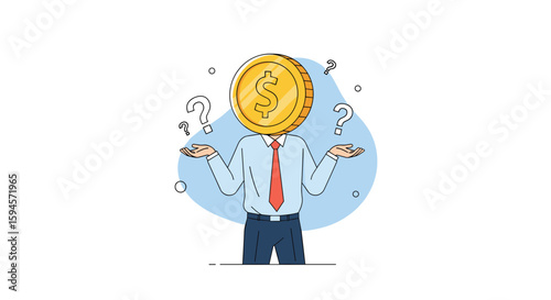 Navigating financial uncertainty person balancing money and questions symbolizing economic decisions and investment strategy