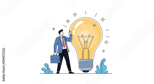 Innovative business professional inspiring new ideas with a bright lightbulb symbolizing creative solutions and strategic thinking for growth