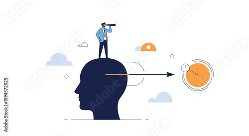 Visionary business professional looking towards the future with innovative ideas and strategic planning for success