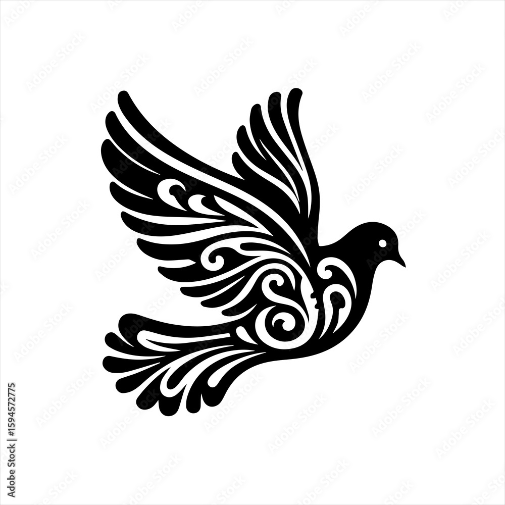 Fototapeta premium Ornate dove flying isolated on white