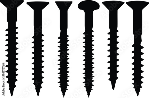 Various screws vector silhouette set
