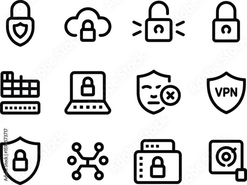 Cybersecurity and data protection icons set