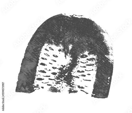 Black hand-drawn print of pumpkin slice made with ink. Organic round shape for natural packaging, cosmetic label, healthy food branding, modern eco design.