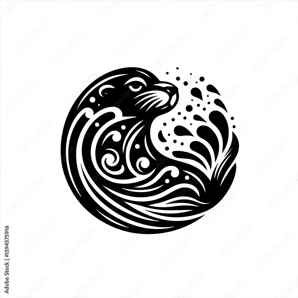 Naklejka premium Otter swimming in water