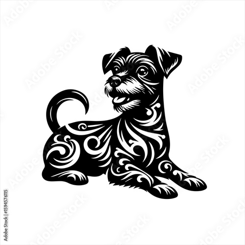 A dog with ornate patterns