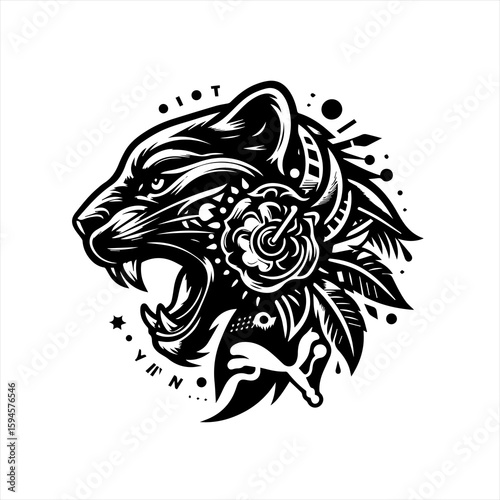 Tribal jaguar head illustration