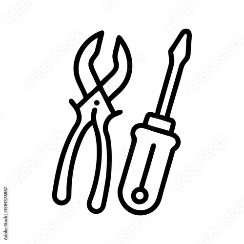 Depiction of screwdriver and pliers tools, essential for repairs and construction projects. This screwdriver and pliers illustration is perfect for showing the necessary instruments for maintenance.