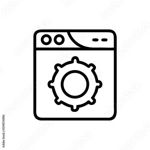 Washing machine with a gear depicted in a simple outline, indicating maintenance or repair service, a washing machine with a gear symbolizes a clever appliance.