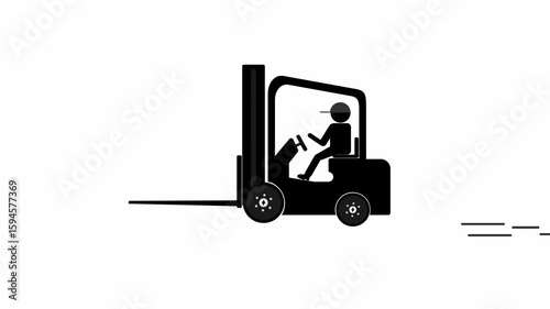 Animated forklift driving without load, flat style with clean background in outdoor industrial environment