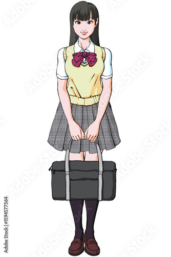 全身・直立・真正面・鞄を持つ女子高生_ベスト eps