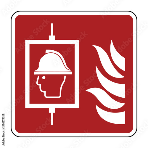 Firefighters’ Lift Symbol on Red Safety Sign – Emergency Access Elevator Icon for Fire Response – High Quality Vectorial Stock Image