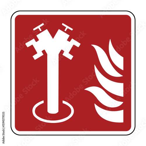 Underground Fire Hydrant Symbol on Red Safety Sign – Subsurface Water Supply Access Icon with Flame Indicator – High Quality Vectorial Stock Image