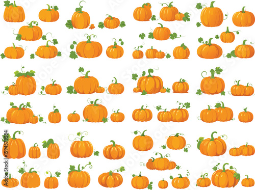 A vibrant collection of diverse pumpkins in various sizes and styles