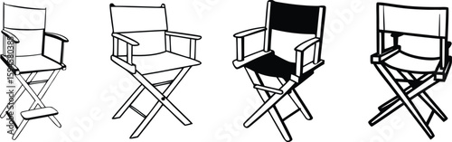 Director's chair vector, Director's chair clip art illustration, black and white of a film director's chair.