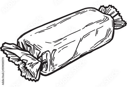 Packaged butter in foil wrap one end opened line art without comma neat shape