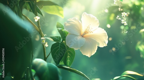 Lush, vibrant tropical flower bathed in sunlight