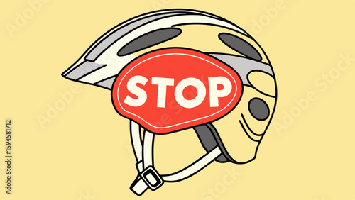 Bicycle Helmet with Stop Sign Safety and Caution Concept.