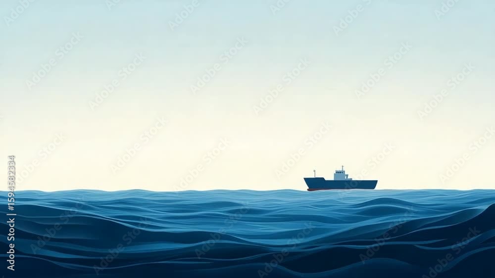 Cargo ship sailing on the vast ocean, seamless loop animation, blue waves, smooth motion Cargo ship sailing on the vast ocean, seamless loop animation, blue waves, smooth motion