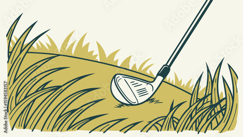 Golf Club Striking the Grassy Mound.