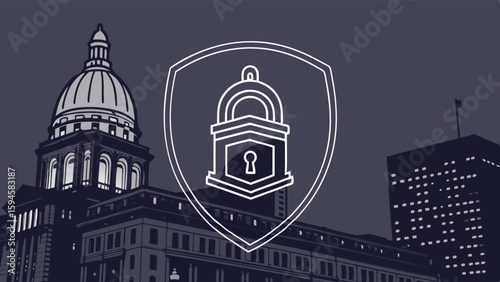 Government Building Security Shield Illustration.