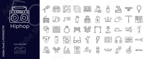 Hiphop Line Editable Icons set. Vector illustration in modern thin line style of Hiphop icons: rap, music, performance, etc