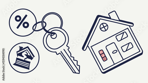 Real Estate Icons House Key Percentage and Mortgage Symbols.