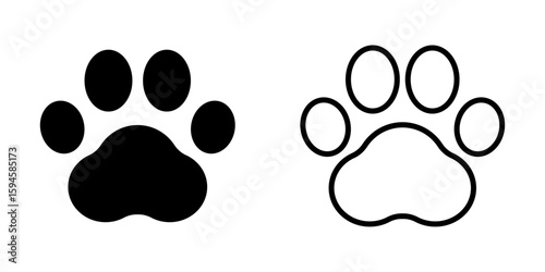 Pet paw print. Dog cat outline footprint icon isolated on a white background. Animal track foot vector illustration.