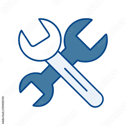 Wrenches crossed in blue and white vector graphic design  
