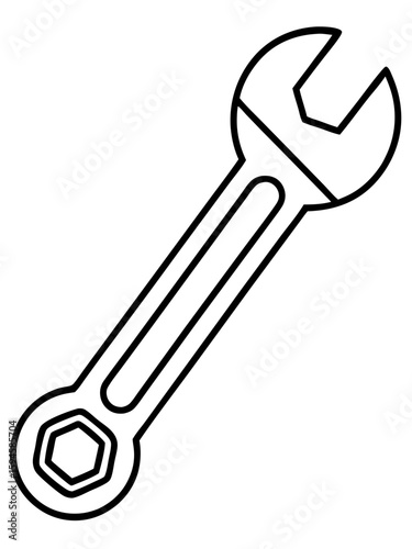 Line drawing of a adjustable wrench in minimalist style  