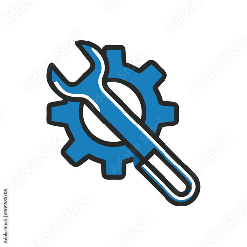 Wrench icon integrated with gear symbol in blue color scheme  