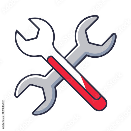 Wrench icon in flat style with overlapping tools in gray and red  